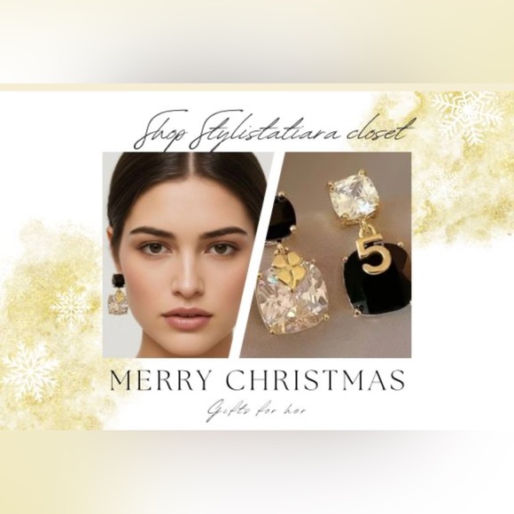 Crystal Number 5 Gold Drop Mismatched Earrings - Picture 16 of 16